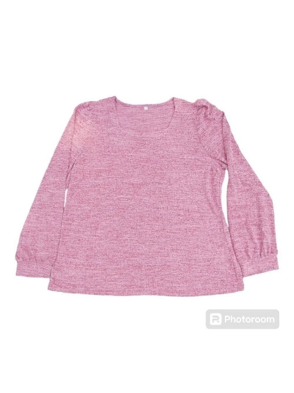 Women's Light Pink/Red Soft Long-Sleeved Shirt W/Cuffs and Square Neckline, 3XL